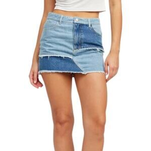 NWT EMORY PARK Women's Patchwork Frayed Trim Denim Mini Skirt